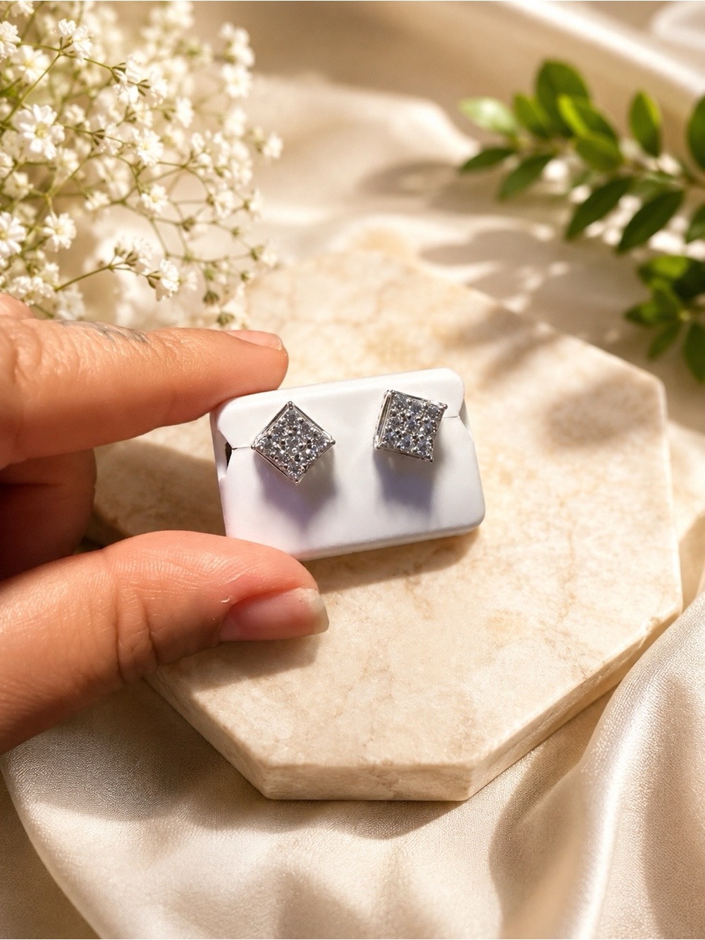 Sterling Silver Moissanite Stud Earrings - Elegant Women Jewelry